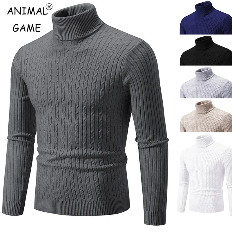 New Men'S High Neck Sweater Solid Color Pullover Knitted Warm Casual Turtleneck Sweatwear Woolen Mens Winter Outdoor Tops