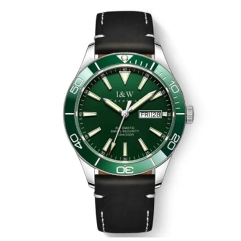 I&W SII NH36 Luxury Brand Automatic Mechanical Men Watch GMT 100m Waterproof Diving Sport Green Water Ghost Wrist Watch for men